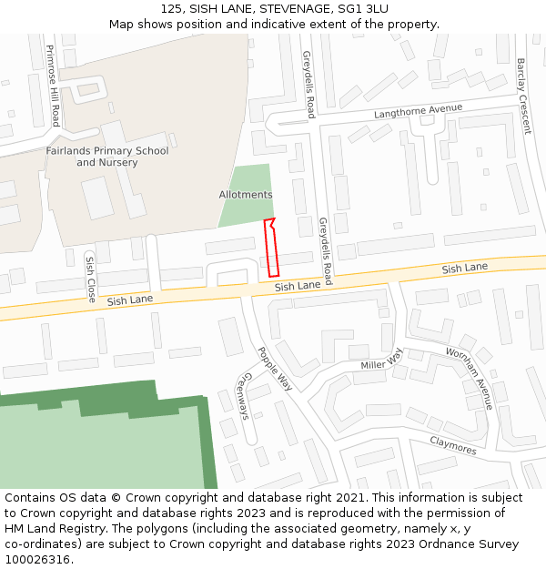 125, SISH LANE, STEVENAGE, SG1 3LU: Location map and indicative extent of plot