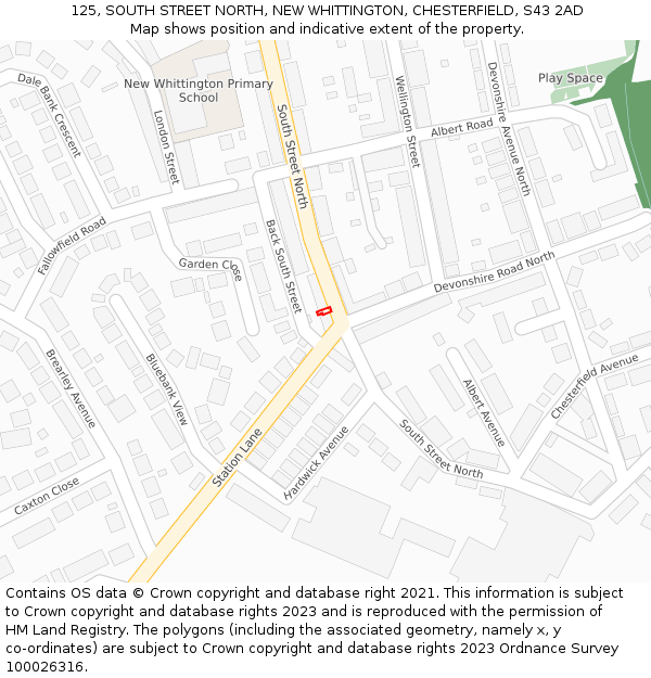 125, SOUTH STREET NORTH, NEW WHITTINGTON, CHESTERFIELD, S43 2AD: Location map and indicative extent of plot