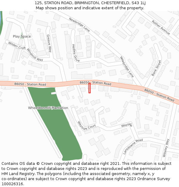 125, STATION ROAD, BRIMINGTON, CHESTERFIELD, S43 1LJ: Location map and indicative extent of plot
