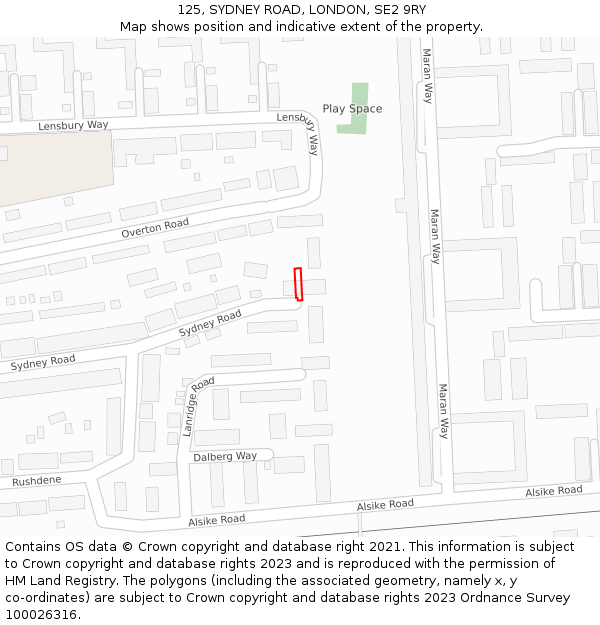 125, SYDNEY ROAD, LONDON, SE2 9RY: Location map and indicative extent of plot