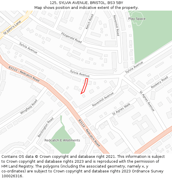 125, SYLVIA AVENUE, BRISTOL, BS3 5BY: Location map and indicative extent of plot