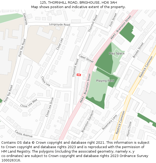 125, THORNHILL ROAD, BRIGHOUSE, HD6 3AH: Location map and indicative extent of plot