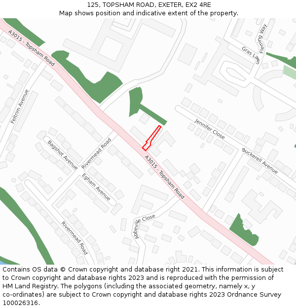 125, TOPSHAM ROAD, EXETER, EX2 4RE: Location map and indicative extent of plot
