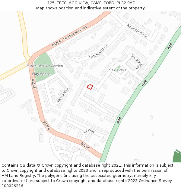 125, TRECLAGO VIEW, CAMELFORD, PL32 9AE: Location map and indicative extent of plot
