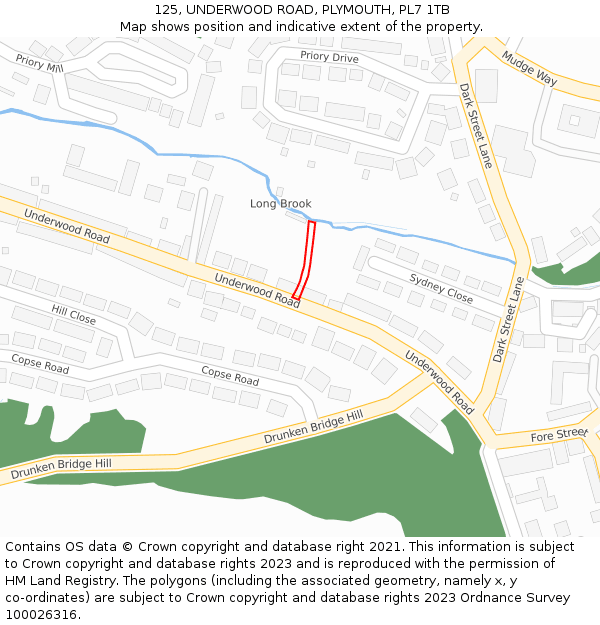 125, UNDERWOOD ROAD, PLYMOUTH, PL7 1TB: Location map and indicative extent of plot