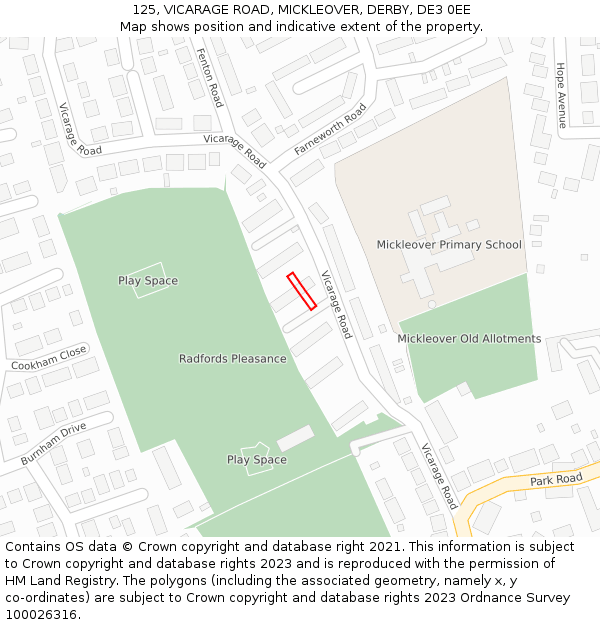125, VICARAGE ROAD, MICKLEOVER, DERBY, DE3 0EE: Location map and indicative extent of plot