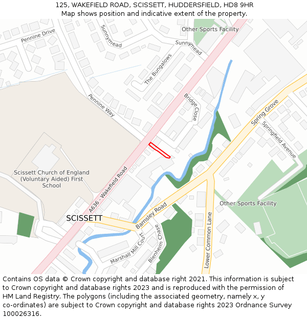 125, WAKEFIELD ROAD, SCISSETT, HUDDERSFIELD, HD8 9HR: Location map and indicative extent of plot