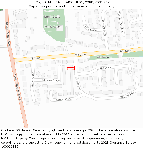 125, WALMER CARR, WIGGINTON, YORK, YO32 2SX: Location map and indicative extent of plot