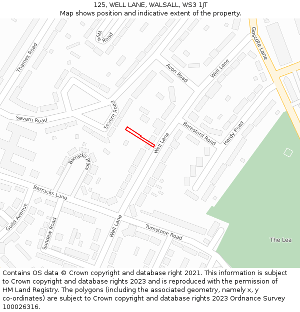 125, WELL LANE, WALSALL, WS3 1JT: Location map and indicative extent of plot