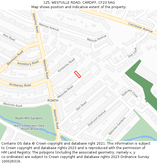125, WESTVILLE ROAD, CARDIFF, CF23 5AG: Location map and indicative extent of plot