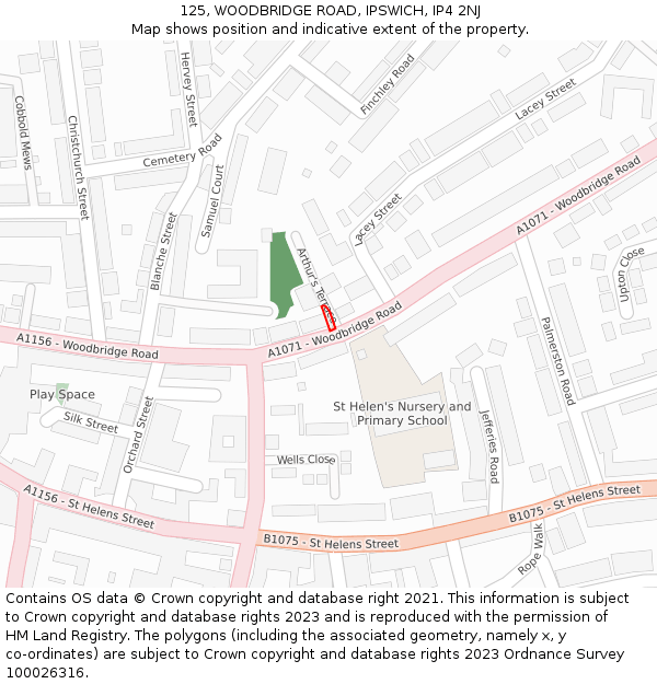 125, WOODBRIDGE ROAD, IPSWICH, IP4 2NJ: Location map and indicative extent of plot