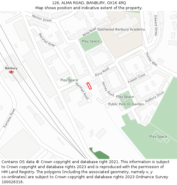 126, ALMA ROAD, BANBURY, OX16 4RQ: Location map and indicative extent of plot
