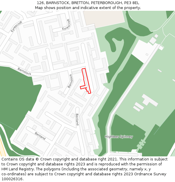 126, BARNSTOCK, BRETTON, PETERBOROUGH, PE3 8EL: Location map and indicative extent of plot
