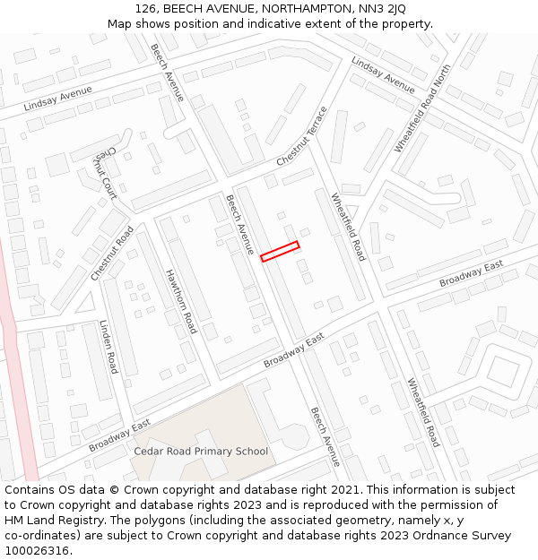 126, BEECH AVENUE, NORTHAMPTON, NN3 2JQ: Location map and indicative extent of plot