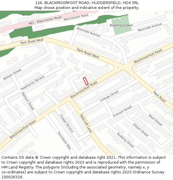 126, BLACKMOORFOOT ROAD, HUDDERSFIELD, HD4 5RL: Location map and indicative extent of plot