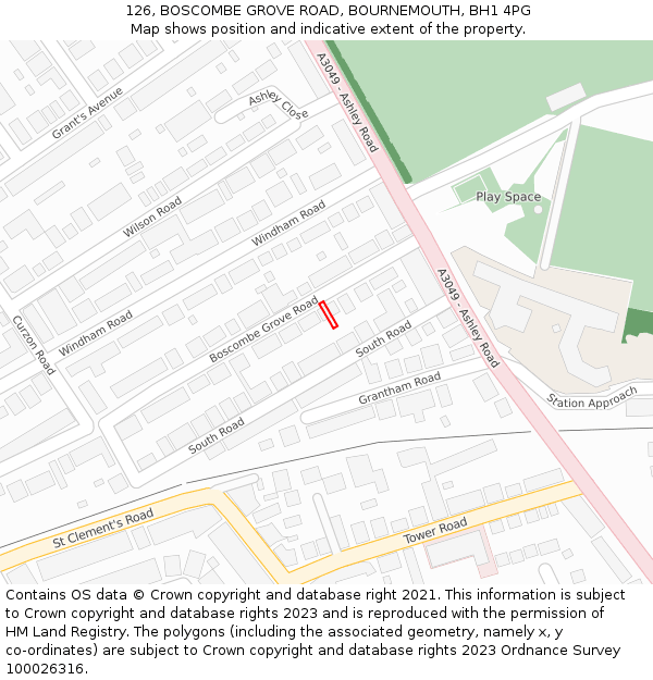 126, BOSCOMBE GROVE ROAD, BOURNEMOUTH, BH1 4PG: Location map and indicative extent of plot