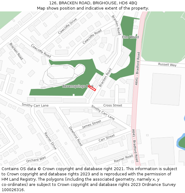 126, BRACKEN ROAD, BRIGHOUSE, HD6 4BQ: Location map and indicative extent of plot