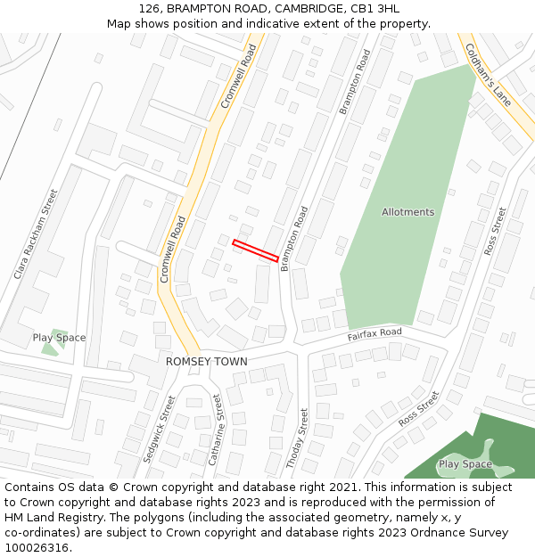 126, BRAMPTON ROAD, CAMBRIDGE, CB1 3HL: Location map and indicative extent of plot