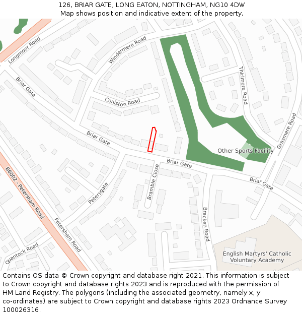 126, BRIAR GATE, LONG EATON, NOTTINGHAM, NG10 4DW: Location map and indicative extent of plot