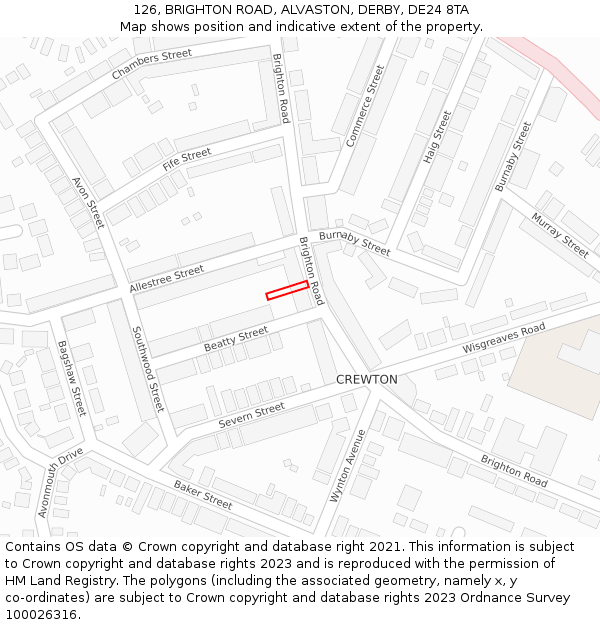 126, BRIGHTON ROAD, ALVASTON, DERBY, DE24 8TA: Location map and indicative extent of plot
