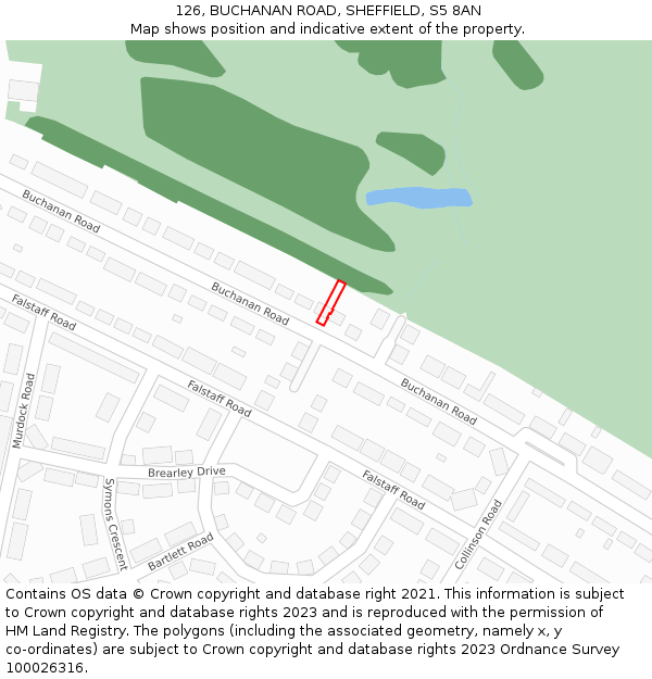 126, BUCHANAN ROAD, SHEFFIELD, S5 8AN: Location map and indicative extent of plot