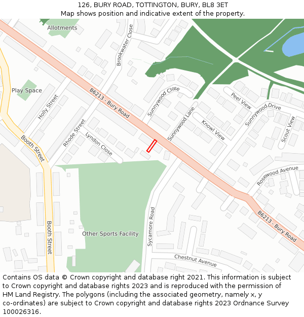 126, BURY ROAD, TOTTINGTON, BURY, BL8 3ET: Location map and indicative extent of plot