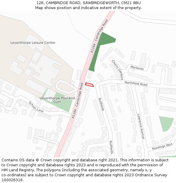 126, CAMBRIDGE ROAD, SAWBRIDGEWORTH, CM21 9BU: Location map and indicative extent of plot