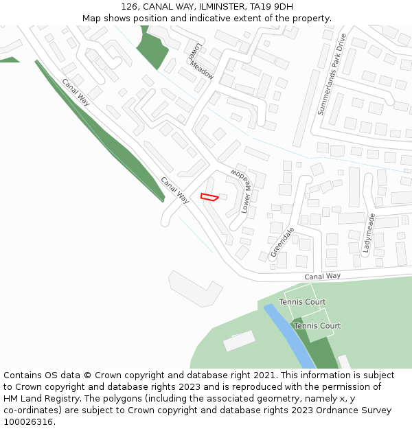 126, CANAL WAY, ILMINSTER, TA19 9DH: Location map and indicative extent of plot