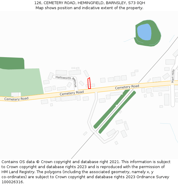 126, CEMETERY ROAD, HEMINGFIELD, BARNSLEY, S73 0QH: Location map and indicative extent of plot
