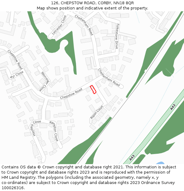 126, CHEPSTOW ROAD, CORBY, NN18 8QR: Location map and indicative extent of plot