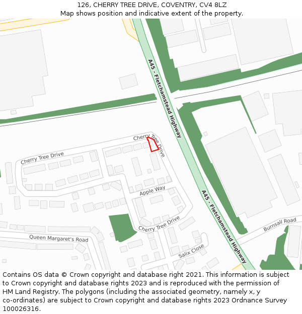 126, CHERRY TREE DRIVE, COVENTRY, CV4 8LZ: Location map and indicative extent of plot