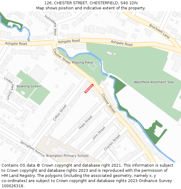 126, CHESTER STREET, CHESTERFIELD, S40 1DN: Location map and indicative extent of plot