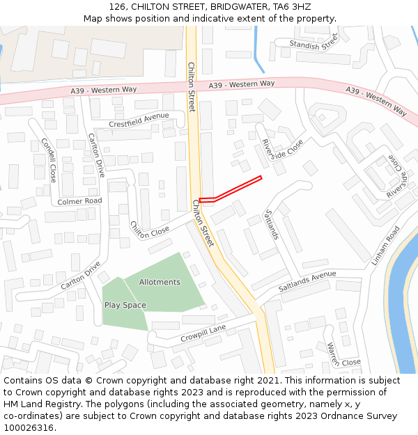 126, CHILTON STREET, BRIDGWATER, TA6 3HZ: Location map and indicative extent of plot