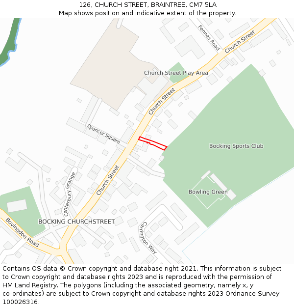 126, CHURCH STREET, BRAINTREE, CM7 5LA: Location map and indicative extent of plot