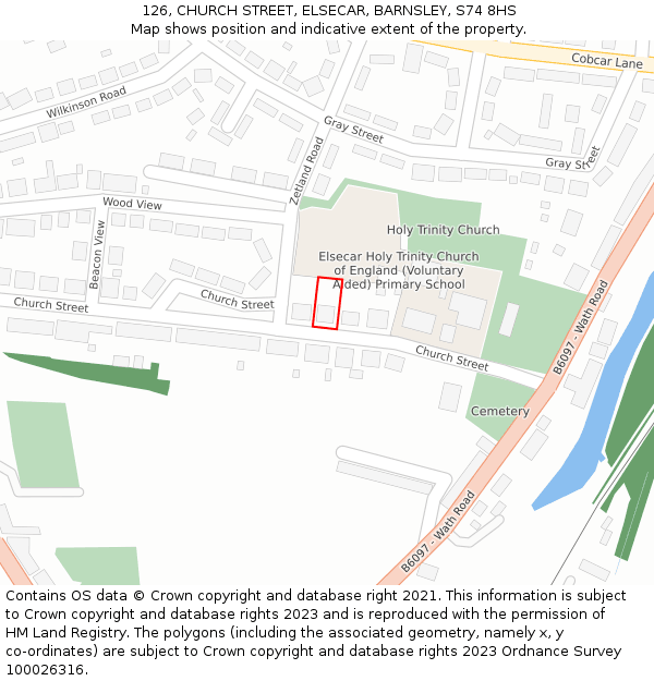 126, CHURCH STREET, ELSECAR, BARNSLEY, S74 8HS: Location map and indicative extent of plot