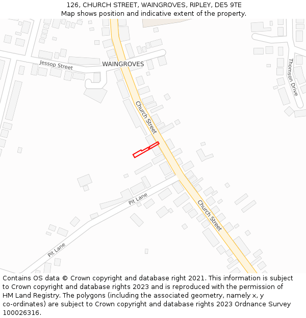 126, CHURCH STREET, WAINGROVES, RIPLEY, DE5 9TE: Location map and indicative extent of plot