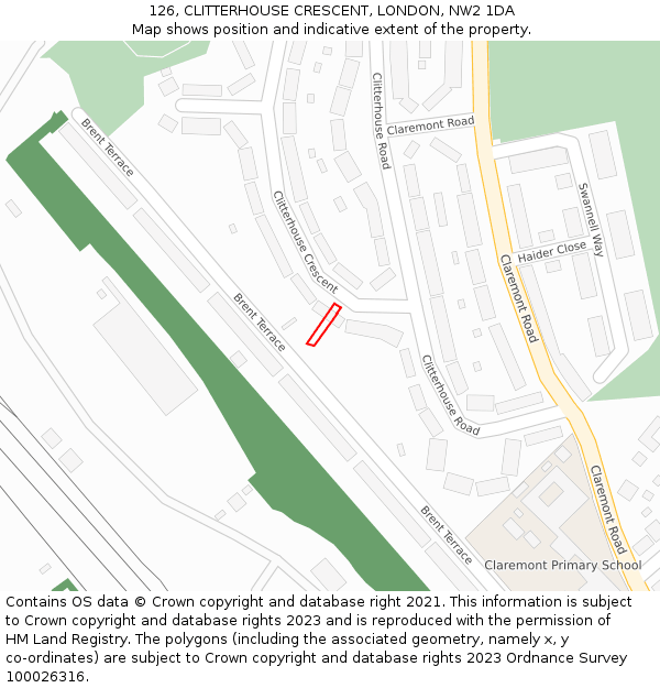 126, CLITTERHOUSE CRESCENT, LONDON, NW2 1DA: Location map and indicative extent of plot