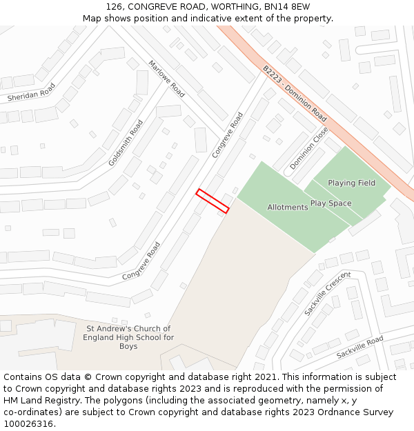 126, CONGREVE ROAD, WORTHING, BN14 8EW: Location map and indicative extent of plot
