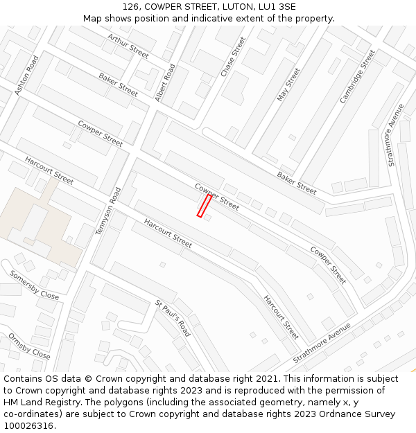 126, COWPER STREET, LUTON, LU1 3SE: Location map and indicative extent of plot