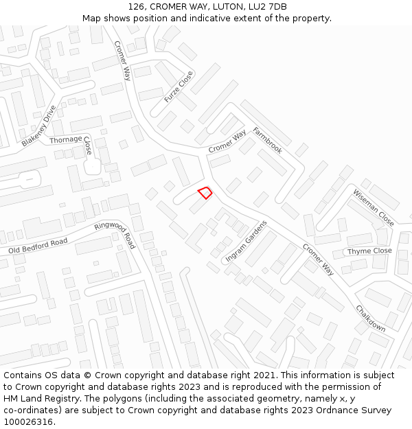 126, CROMER WAY, LUTON, LU2 7DB: Location map and indicative extent of plot