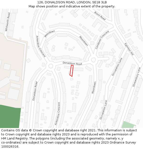 126, DONALDSON ROAD, LONDON, SE18 3LB: Location map and indicative extent of plot