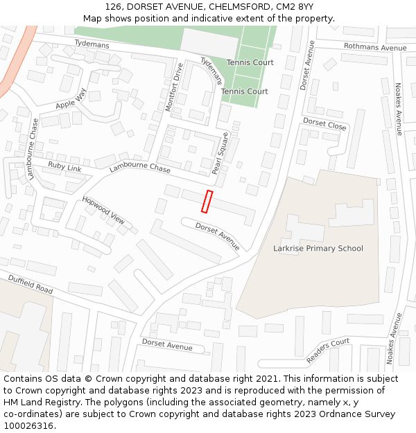 126, DORSET AVENUE, CHELMSFORD, CM2 8YY: Location map and indicative extent of plot