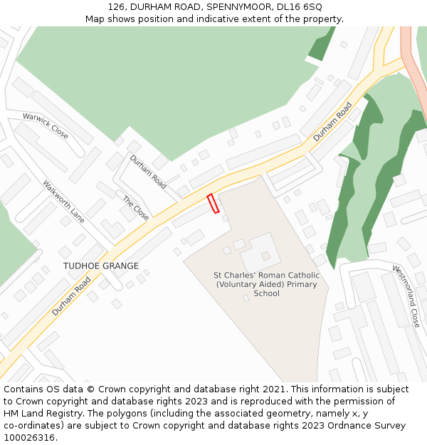 126, DURHAM ROAD, SPENNYMOOR, DL16 6SQ: Location map and indicative extent of plot