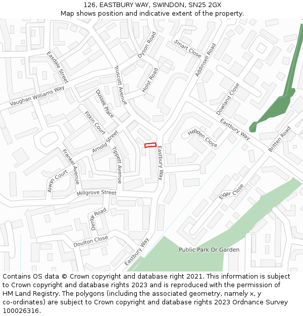 126, EASTBURY WAY, SWINDON, SN25 2GX: Location map and indicative extent of plot