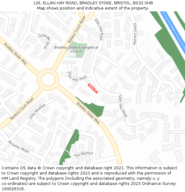 126, ELLAN HAY ROAD, BRADLEY STOKE, BRISTOL, BS32 0HB: Location map and indicative extent of plot
