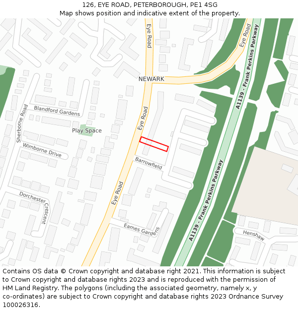 126, EYE ROAD, PETERBOROUGH, PE1 4SG: Location map and indicative extent of plot