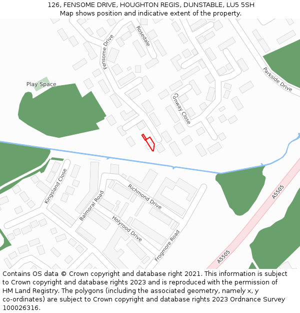 126, FENSOME DRIVE, HOUGHTON REGIS, DUNSTABLE, LU5 5SH: Location map and indicative extent of plot