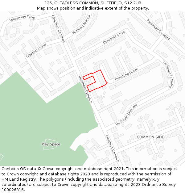 126, GLEADLESS COMMON, SHEFFIELD, S12 2UR: Location map and indicative extent of plot