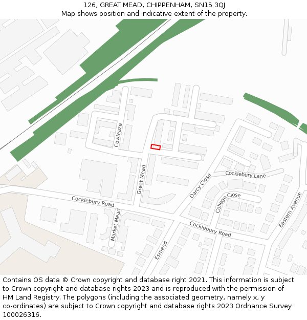 126, GREAT MEAD, CHIPPENHAM, SN15 3QJ: Location map and indicative extent of plot