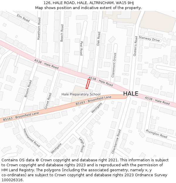 126, HALE ROAD, HALE, ALTRINCHAM, WA15 9HJ: Location map and indicative extent of plot
